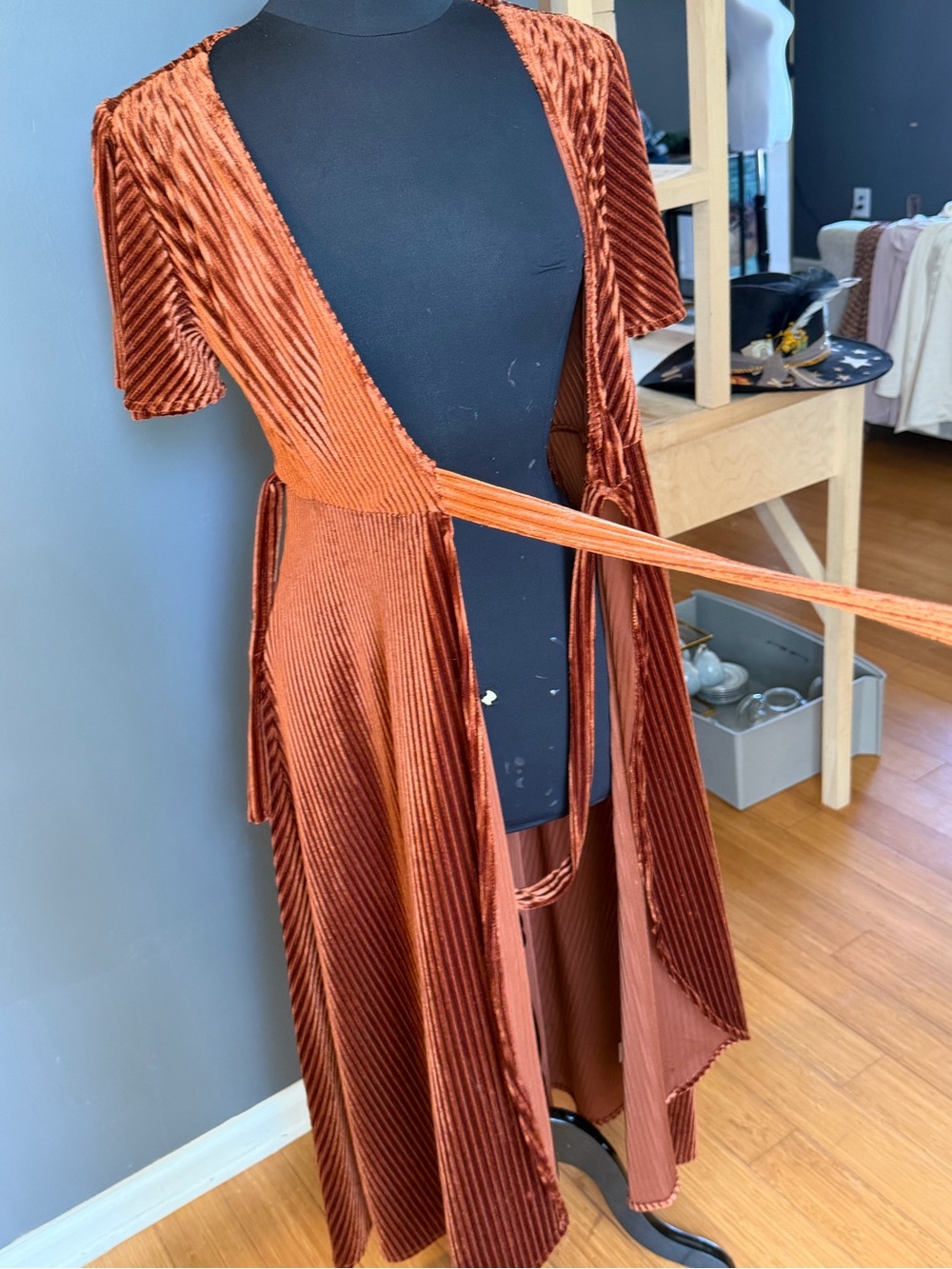Simple Rust Velvet Maxi Wrap Dress - Picture 8 of 11